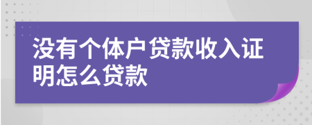 没有个体户贷款收入证明怎么贷款