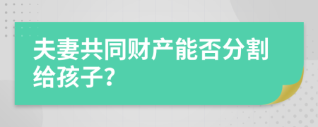 夫妻共同财产能否分割给孩子？