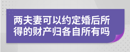 两夫妻可以约定婚后所得的财产归各自所有吗