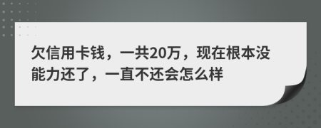 欠信用卡钱，一共20万，现在根本没能力还了，一直不还会怎么样