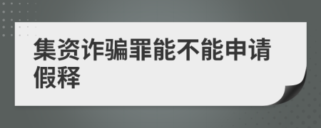 集资诈骗罪能不能申请假释