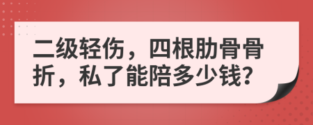 二级轻伤，四根肋骨骨折，私了能陪多少钱？