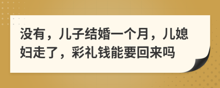 没有，儿子结婚一个月，儿媳妇走了，彩礼钱能要回来吗