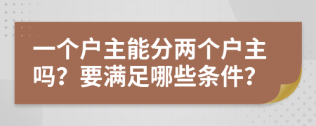 一个户主能分两个户主吗？要满足哪些条件？