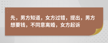 先，男方知道，女方过错，提出，男方想要钱，不同意离婚，女方起诉