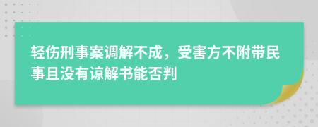 轻伤刑事案调解不成，受害方不附带民事且没有谅解书能否判