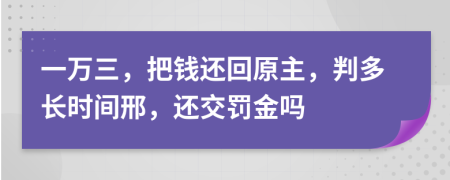 一万三，把钱还回原主，判多长时间邢，还交罚金吗