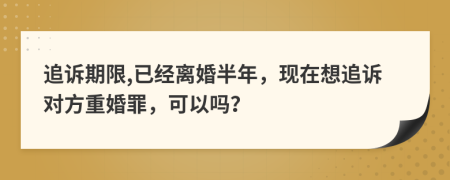 追诉期限,已经离婚半年，现在想追诉对方重婚罪，可以吗？