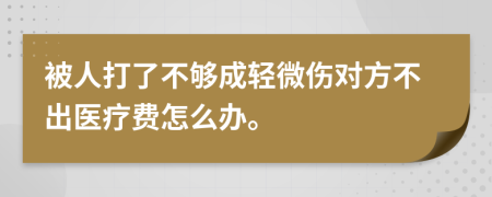 被人打了不够成轻微伤对方不出医疗费怎么办。