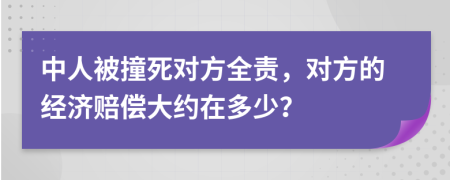 中人被撞死对方全责，对方的经济赔偿大约在多少？