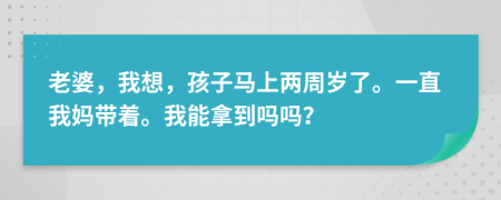 老婆，我想，孩子马上两周岁了。一直我妈带着。我能拿到吗吗？