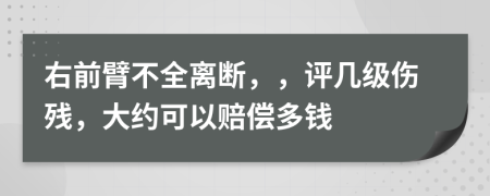 右前臂不全离断，，评几级伤残，大约可以赔偿多钱