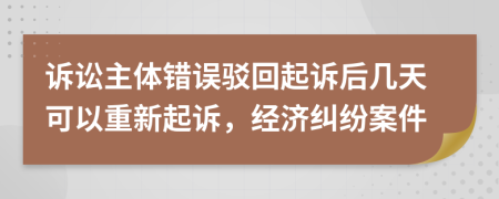 诉讼主体错误驳回起诉后几天可以重新起诉，经济纠纷案件