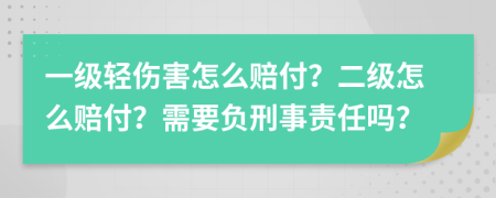 一级轻伤害怎么赔付？二级怎么赔付？需要负刑事责任吗？