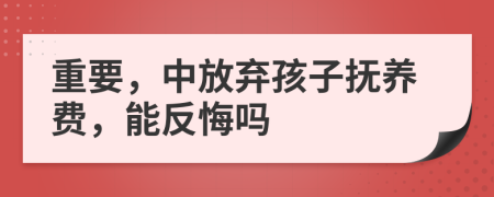 重要，中放弃孩子抚养费，能反悔吗
