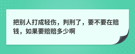 把别人打成轻伤，判刑了，要不要在赔钱，如果要赔赔多少啊