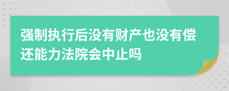 强制执行后没有财产也没有偿还能力法院会中止吗