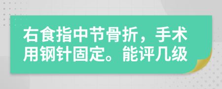 右食指中节骨折，手术用钢针固定。能评几级