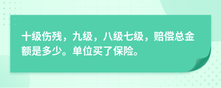 十级伤残，九级，八级七级，赔偿总金额是多少。单位买了保险。