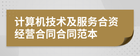 计算机技术及服务合资经营合同合同范本