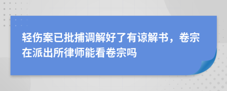 轻伤案已批捕调解好了有谅解书，卷宗在派出所律师能看卷宗吗