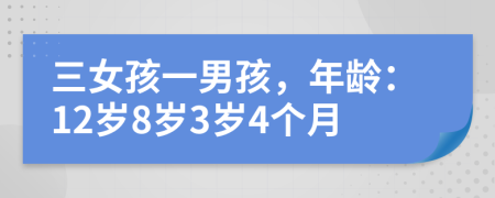 三女孩一男孩，年龄：12岁8岁3岁4个月