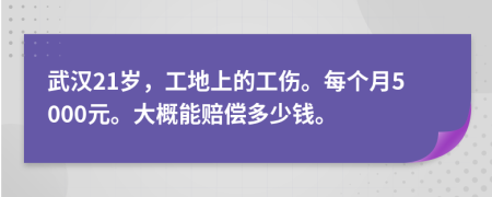 武汉21岁，工地上的工伤。每个月5000元。大概能赔偿多少钱。