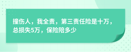 撞伤人，我全责，第三责任险是十万，总损失5万，保险陪多少