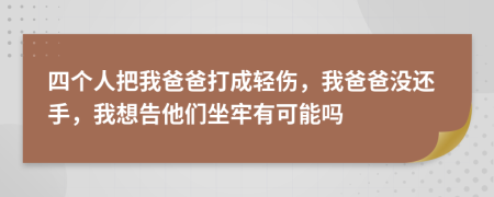 四个人把我爸爸打成轻伤，我爸爸没还手，我想告他们坐牢有可能吗