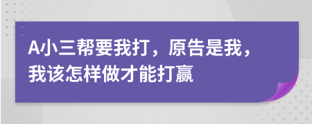 A小三帮要我打，原告是我，我该怎样做才能打赢