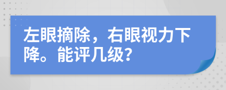 左眼摘除，右眼视力下降。能评几级？