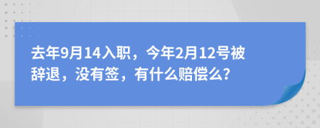 去年9月14入职，今年2月12号被辞退，没有签，有什么赔偿么？