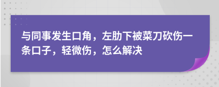 与同事发生口角，左肋下被菜刀砍伤一条口子，轻微伤，怎么解决