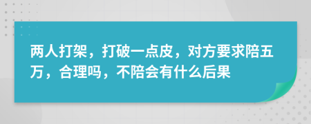 两人打架，打破一点皮，对方要求陪五万，合理吗，不陪会有什么后果