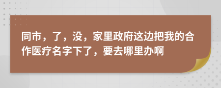 同市，了，没，家里政府这边把我的合作医疗名字下了，要去哪里办啊