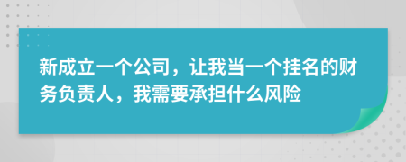 新成立一个公司，让我当一个挂名的财务负责人，我需要承担什么风险