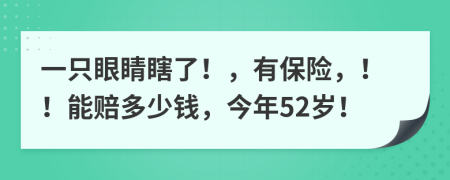 一只眼睛瞎了！，有保险，！！能赔多少钱，今年52岁！