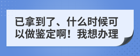 已拿到了、什么时候可以做鉴定啊！我想办理