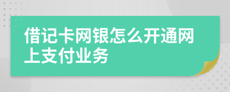 借记卡网银怎么开通网上支付业务