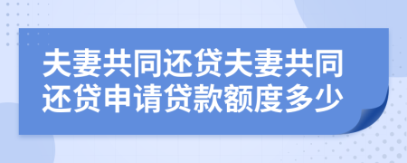 夫妻共同还贷夫妻共同还贷申请贷款额度多少