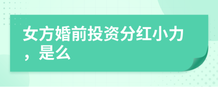 女方婚前投资分红小力，是么