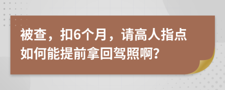 被查，扣6个月，请高人指点如何能提前拿回驾照啊？