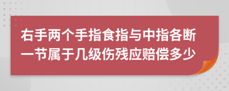 右手两个手指食指与中指各断一节属于几级伤残应赔偿多少