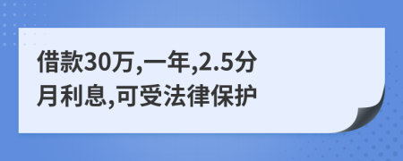 借款30万,一年,2.5分月利息,可受法律保护