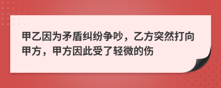 甲乙因为矛盾纠纷争吵，乙方突然打向甲方，甲方因此受了轻微的伤