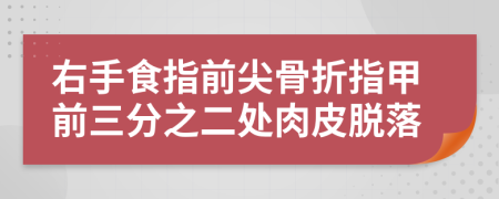 右手食指前尖骨折指甲前三分之二处肉皮脱落