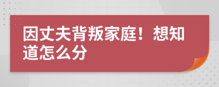 因丈夫背叛家庭！想知道怎么分