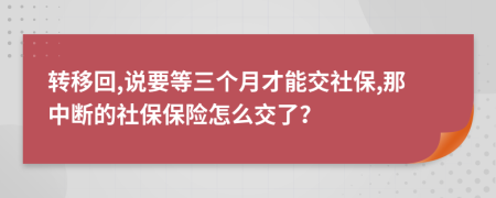 转移回,说要等三个月才能交社保,那中断的社保保险怎么交了？