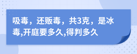 吸毒，还贩毒，共3克，是冰毒,开庭要多久,得判多久