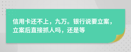 信用卡还不上，九万。银行说要立案，立案后直接抓人吗，还是等